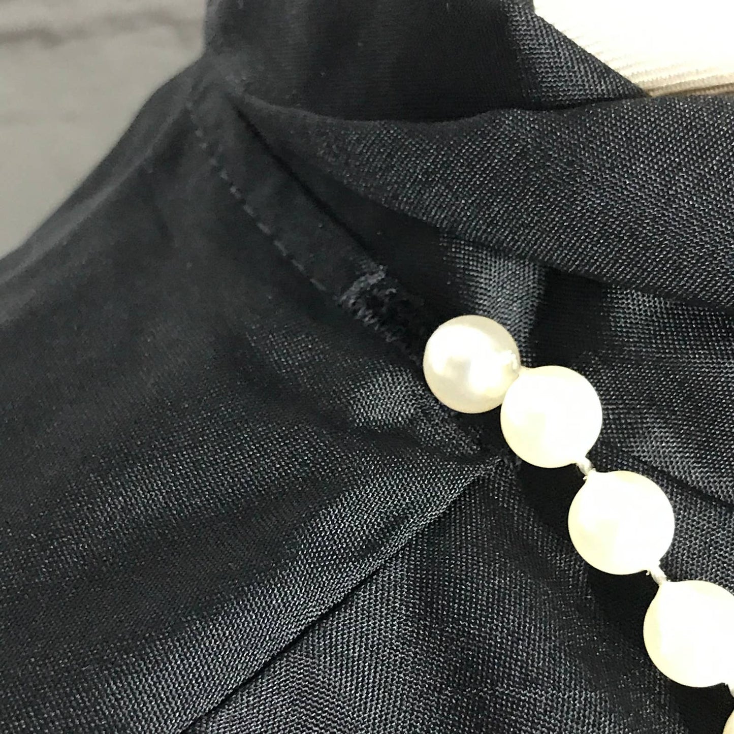 Vintage 80s Black Blouse with Attached Faux Pearl Necklace by Style Trix Size 40