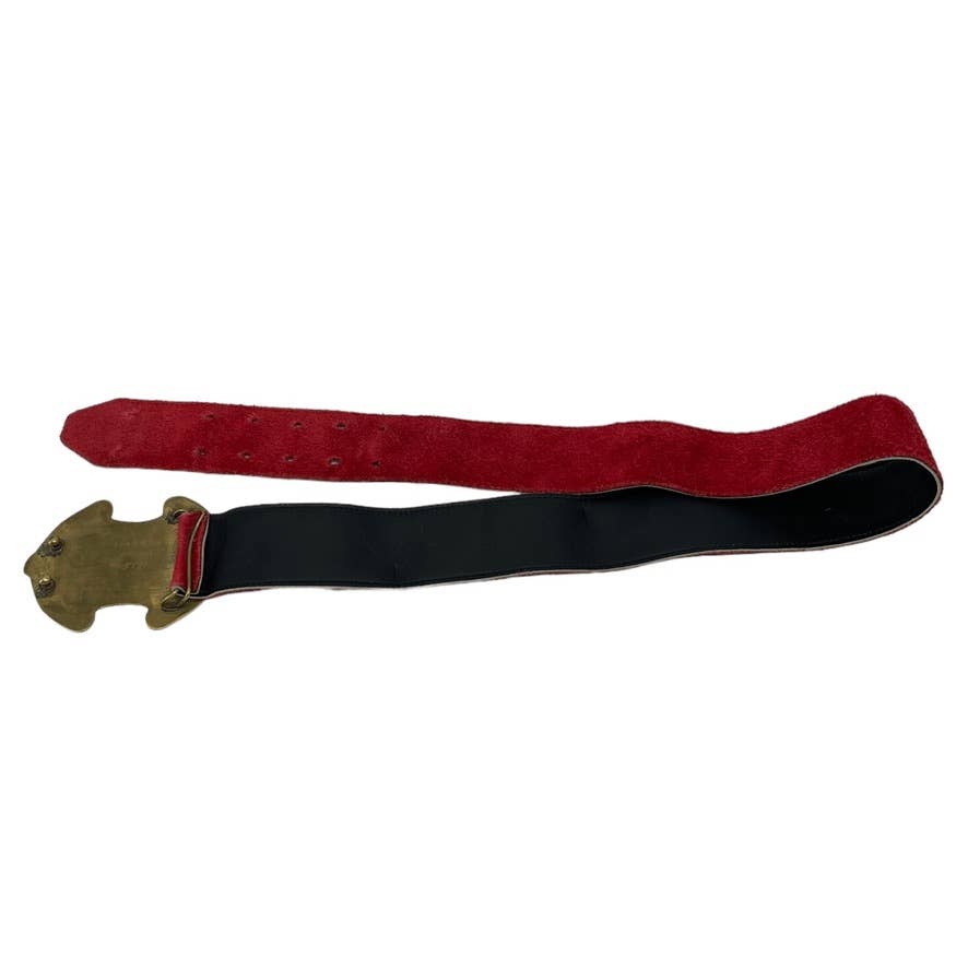 Vintage 90s Red Leather Belt with Brass Buckle Made in India Volup