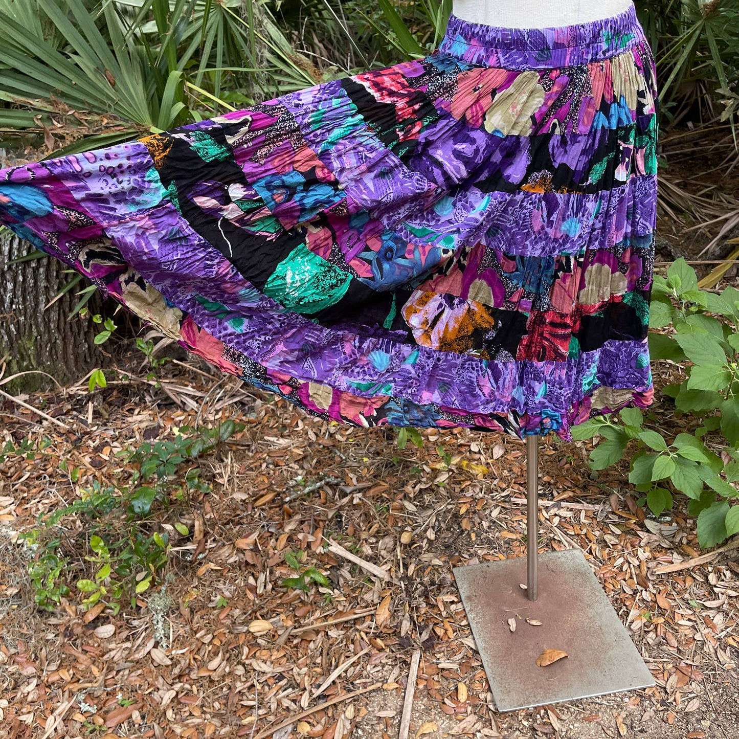 Vintage 90s Indian Cotton Skirt Lined Purple Floral Patchwork Baxter & Wells S