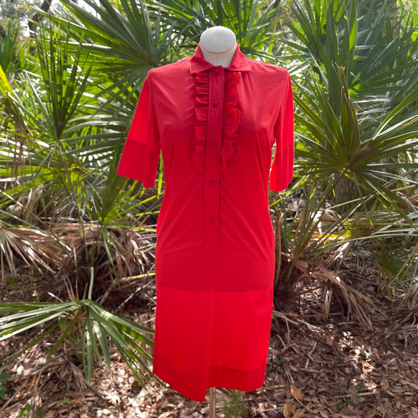 Vintage 60s Mod Tuxedo Shirt Dress Red Short Sleeve Lillian Russell Size S M