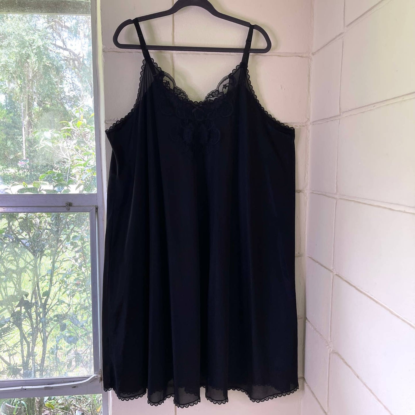 Vintage 90s Black Midi Length Slip Dress Nightgown Lingerie Volup Plus Size 56