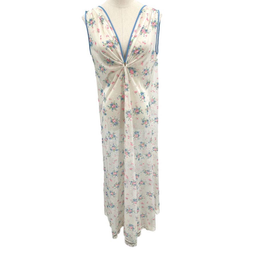 Lucie Ann Vintage 80s Peignoir Set Frosted Glass Maxi Nightgown Robe Off White S