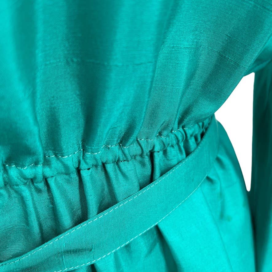 Vintage 80s Teal Silk Midi Shirt Dress Long Sleeve Diane Von Furstenburg Size 10