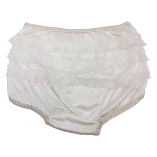 Vintage 80s Ruffle Bottom Panties White Nylon Underwear Lace Ruffles on the Rear