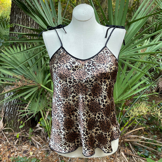 Vintage 90s Satin Leopard Print Camisole Sleeveless Cami Top Brazil Size M