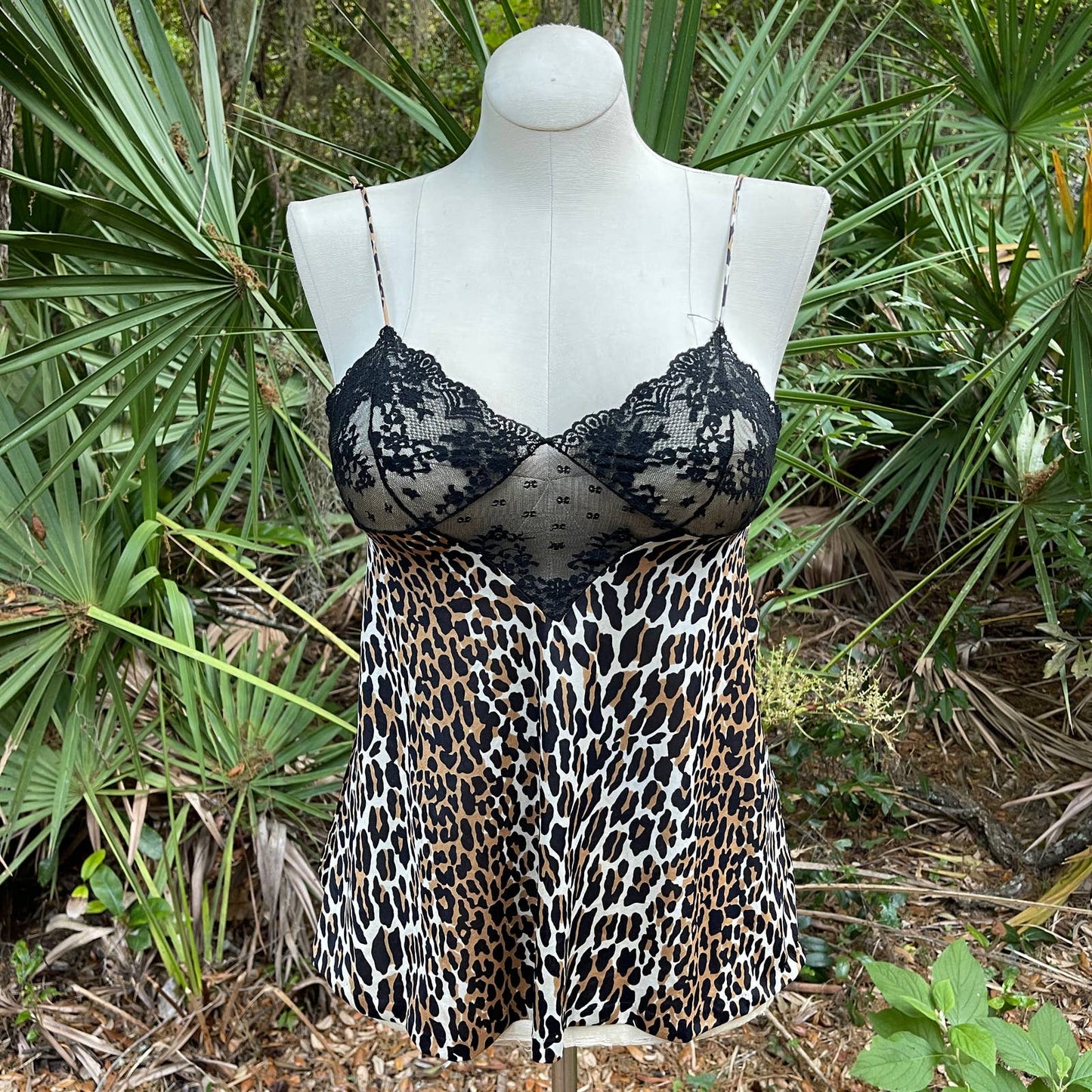 Vintage 90s Leopard Babydoll Nightie Lace Bust Sexy Sleeveless JCPenney Size M