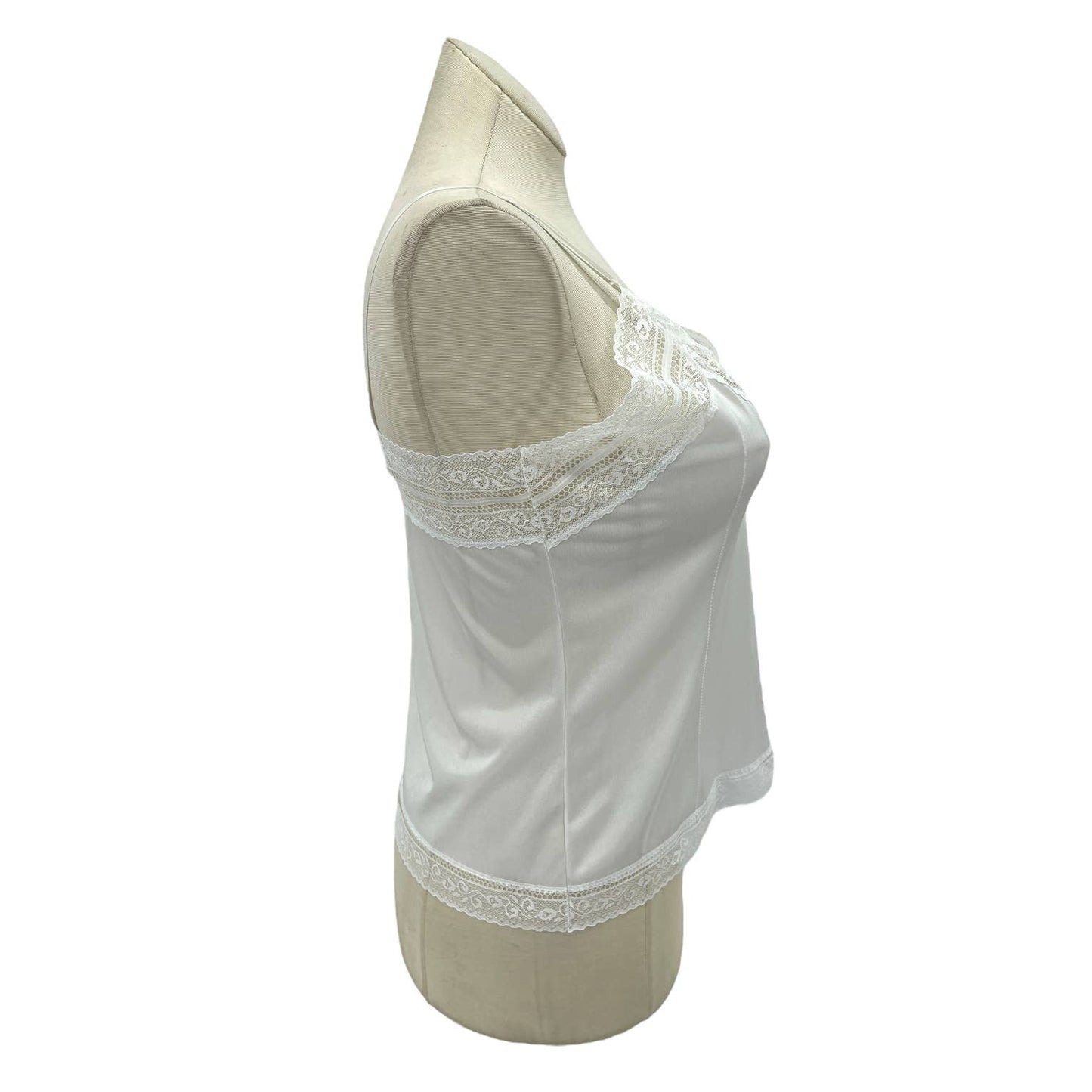 Vintage 80s White Satin Camisole Sleeveless Top Floral Romantic by Bari Size 1X