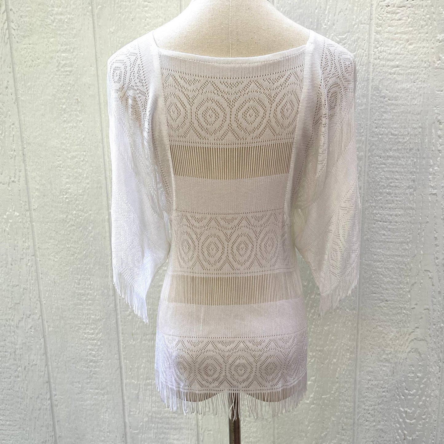 Vintage 70s Fringed Crochet Top Off White Open Knit Hippy Vibes Size S M
