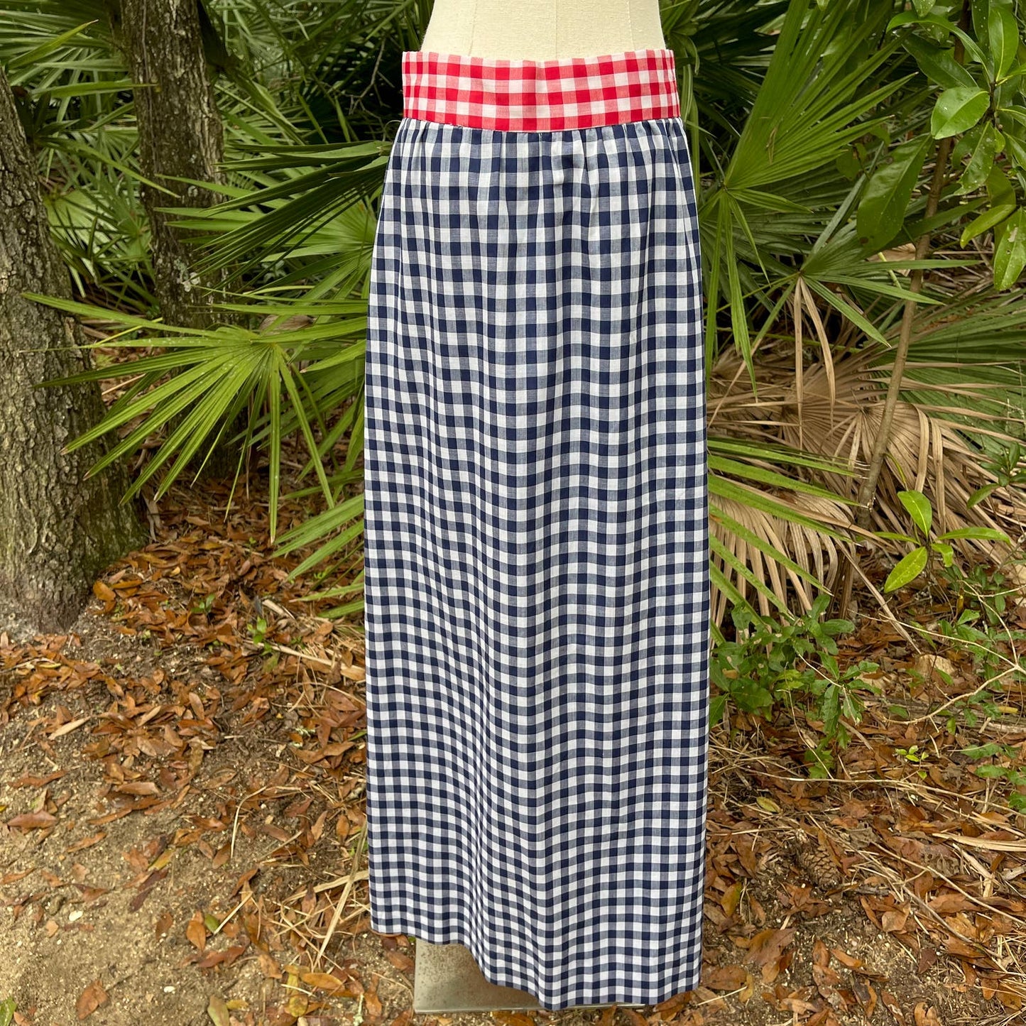 Vintage 70s Gingham Maxi Skirt Wrap Style Faux Buttons Picnic Pocket Size XS S