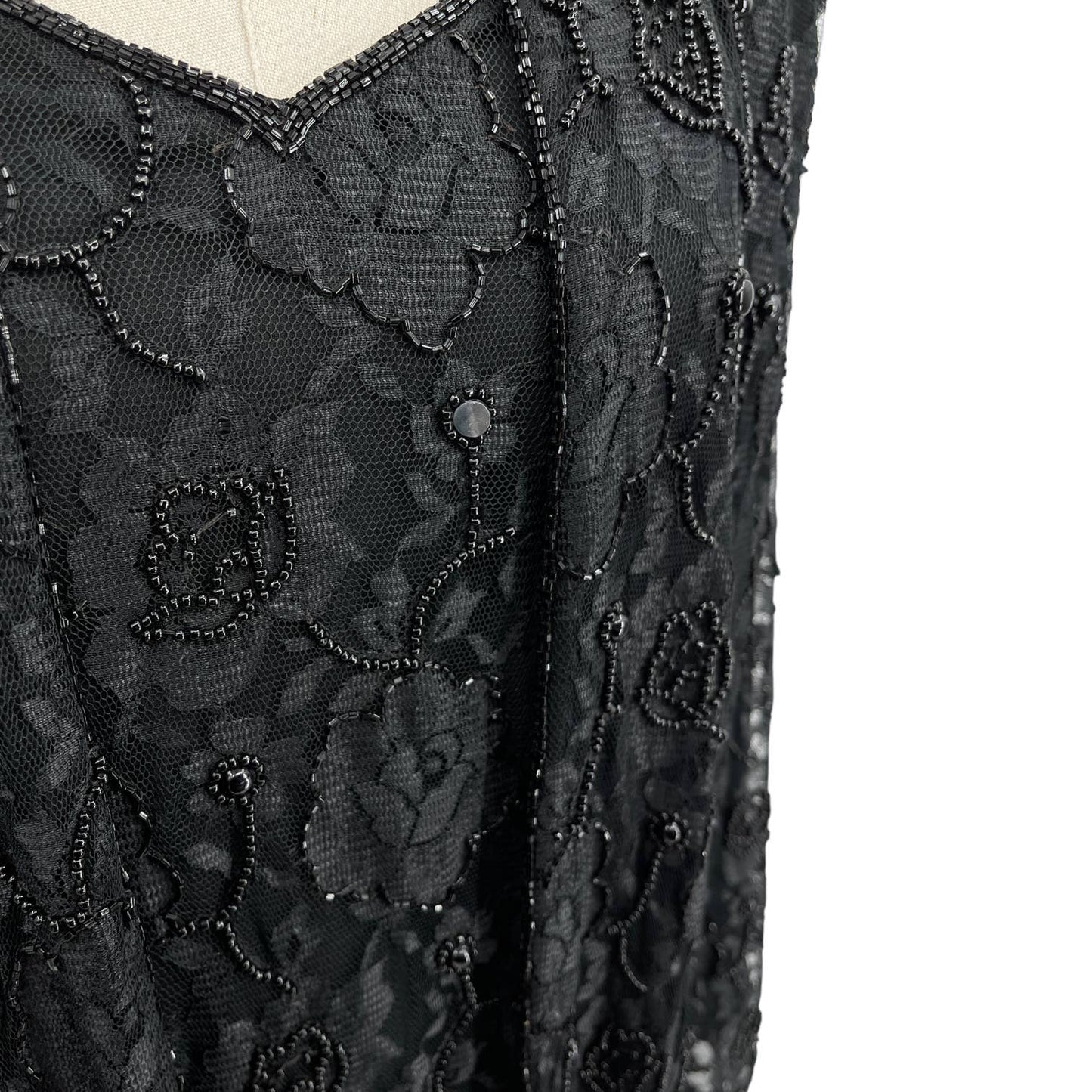 Vintage 80s 3 Piece Skirt Set Beaded Floral Pattern Black Judith Ann Creations M