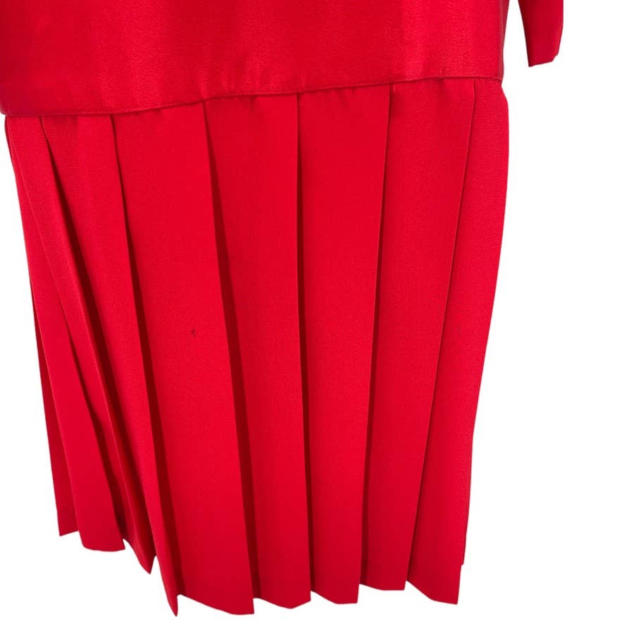 Ann Taylor 80s Red Drop Waist Holiday Dress with Pleated Skirt Vintage Size 12