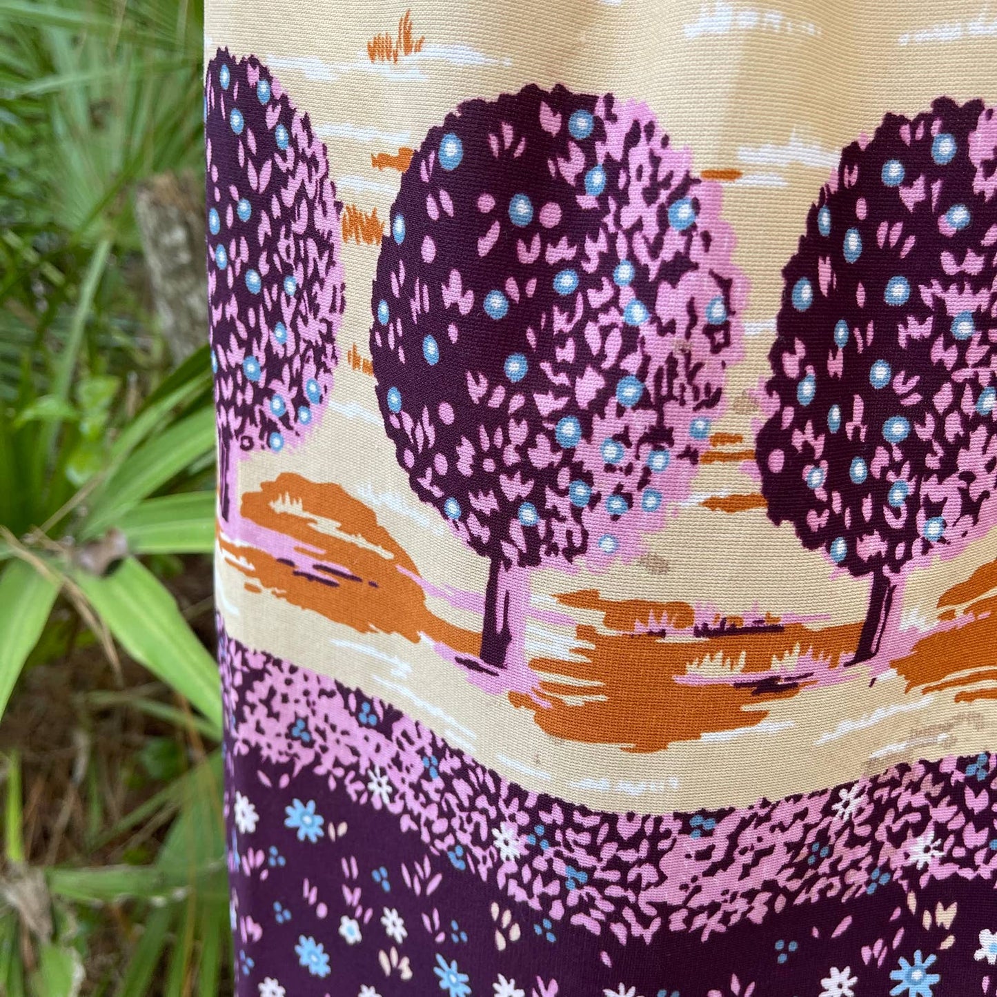 70s Novelty Tree Print Skirt Homemade Purple Vtg, Size S M