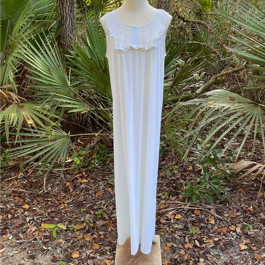 Vintage 70s Maxi Nightgown Sleeveless Light Blue Ruffle Lace Gilead Size S