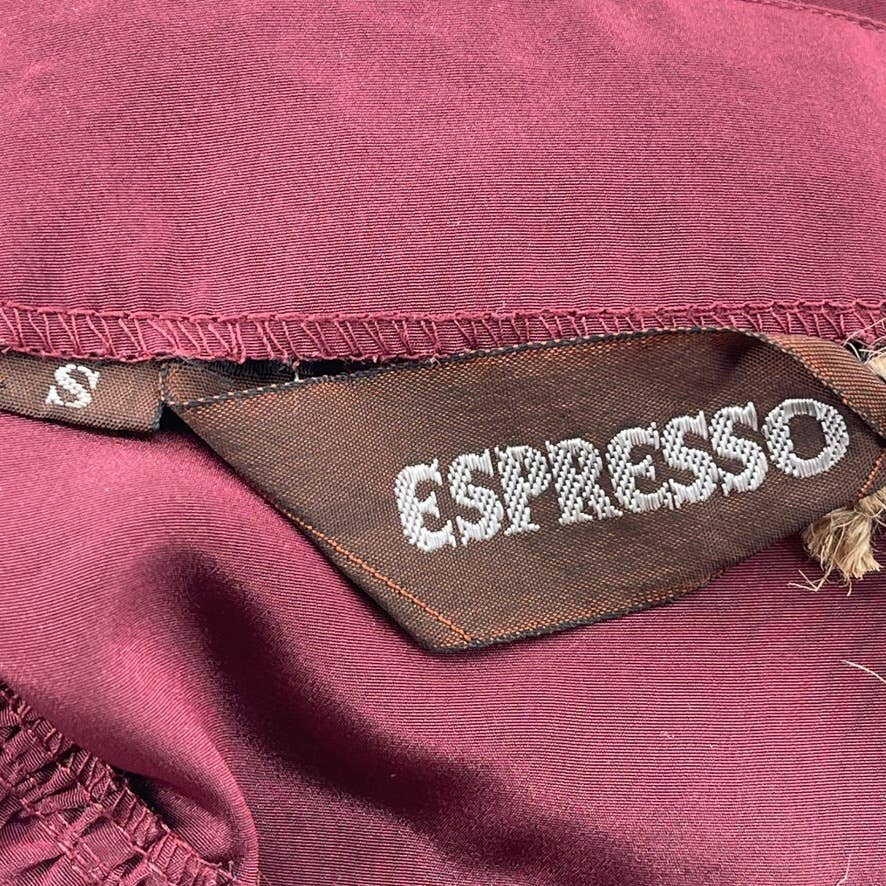 Vintage 80s Dark Red Blouse Short Sleeves Button Up Vneck Silky Espresso Size S