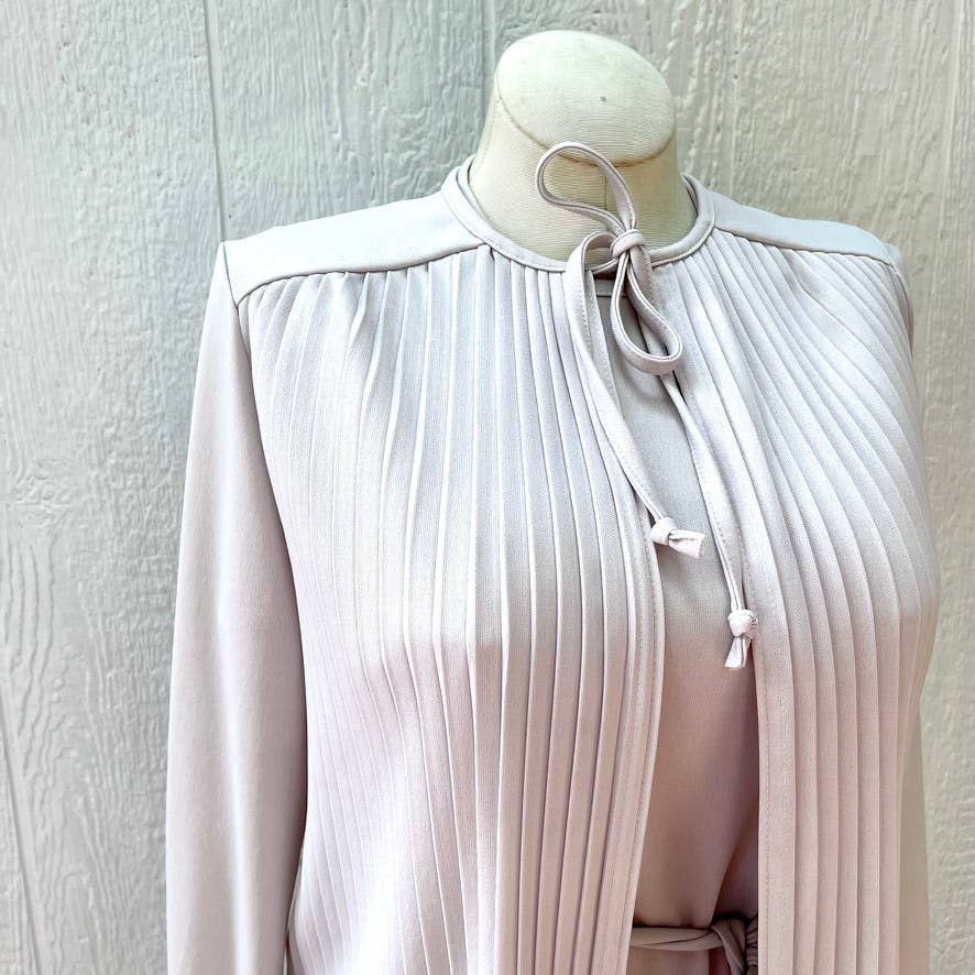 Vintage 70s Light Gray Sleeveless Midi Dress with Jacket NPC Fashions Size L