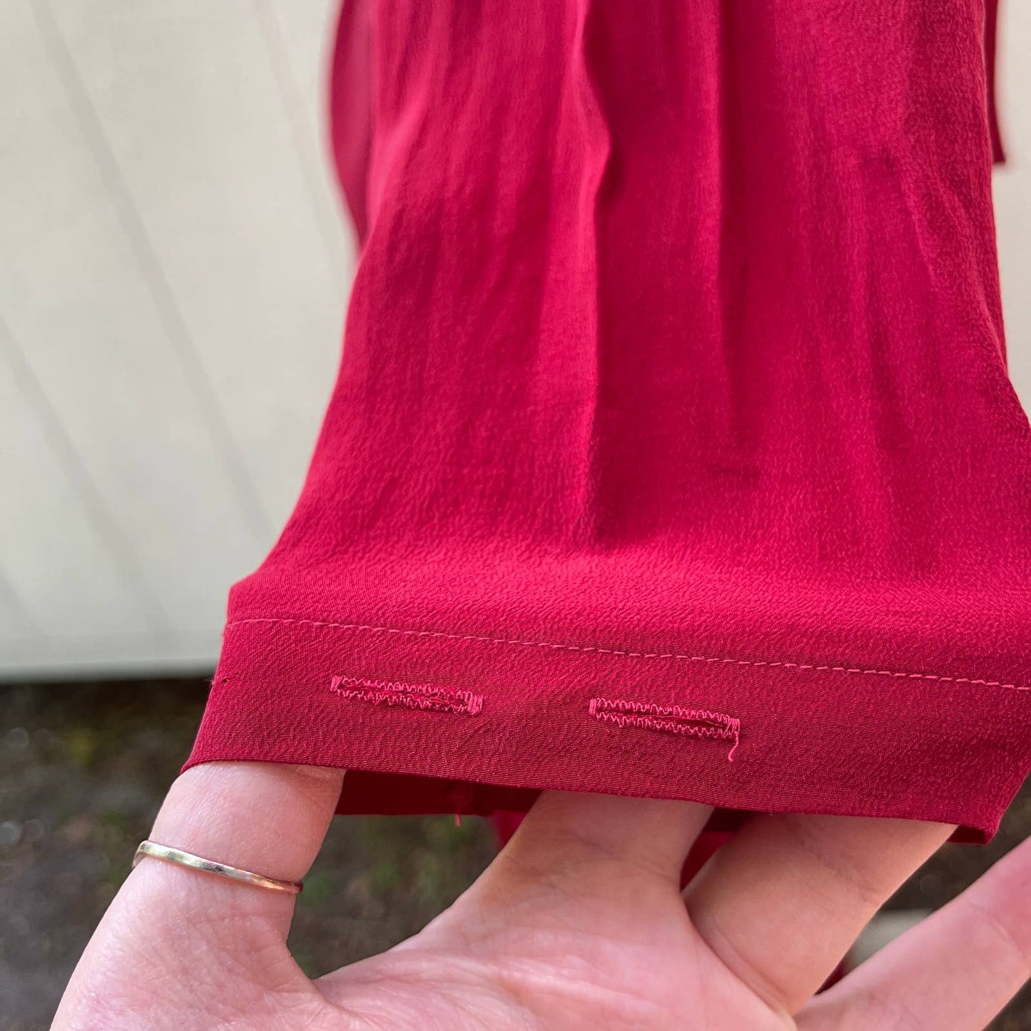 Vintage 90s Red Silk Crinkle Skirt Set Blouse Long Sleeve Maxi Savannah Size S