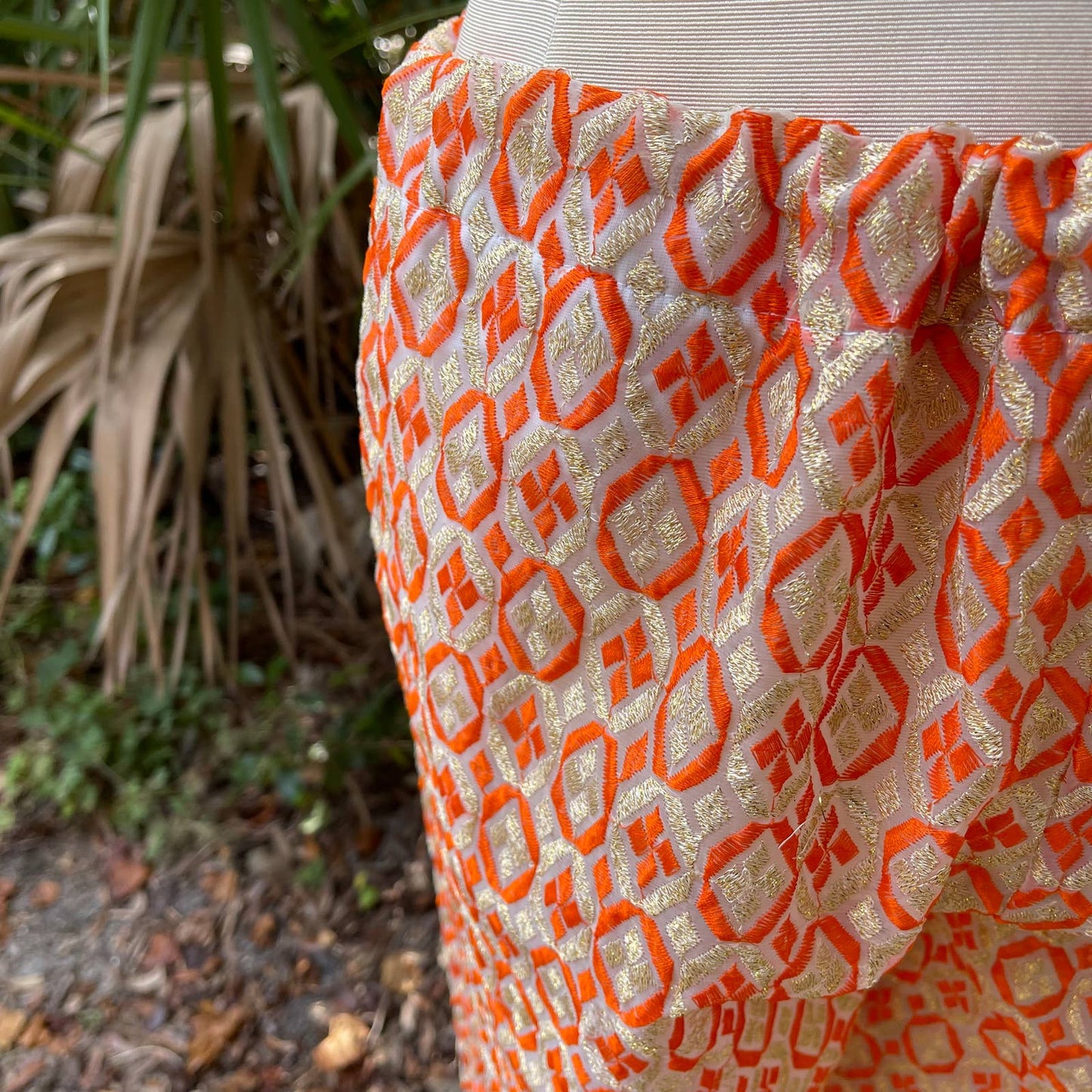 Sheer Gold and Orange Geometric Embroidered Pants Mod Look Size L XL