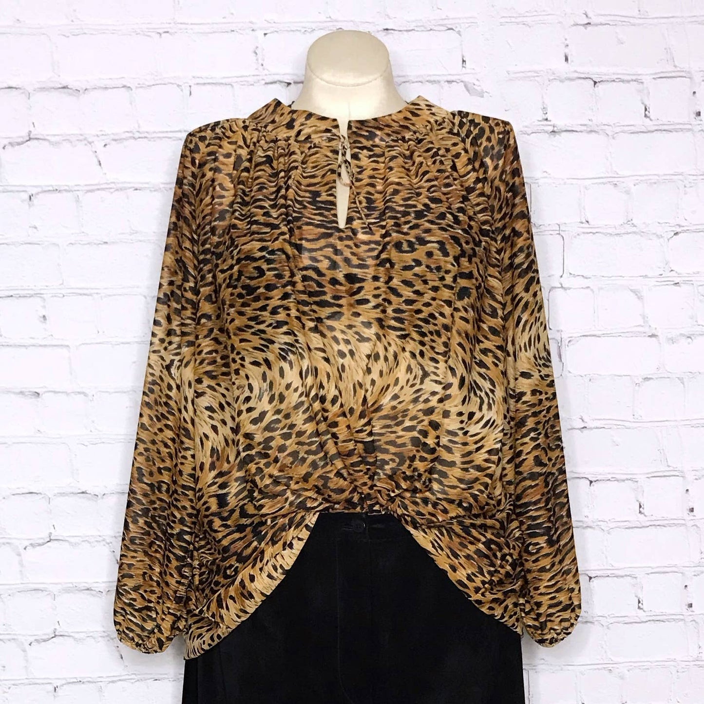 Vintage 70s Leopard Print Blouse Sheer Disco Fever Collections Volup One Size