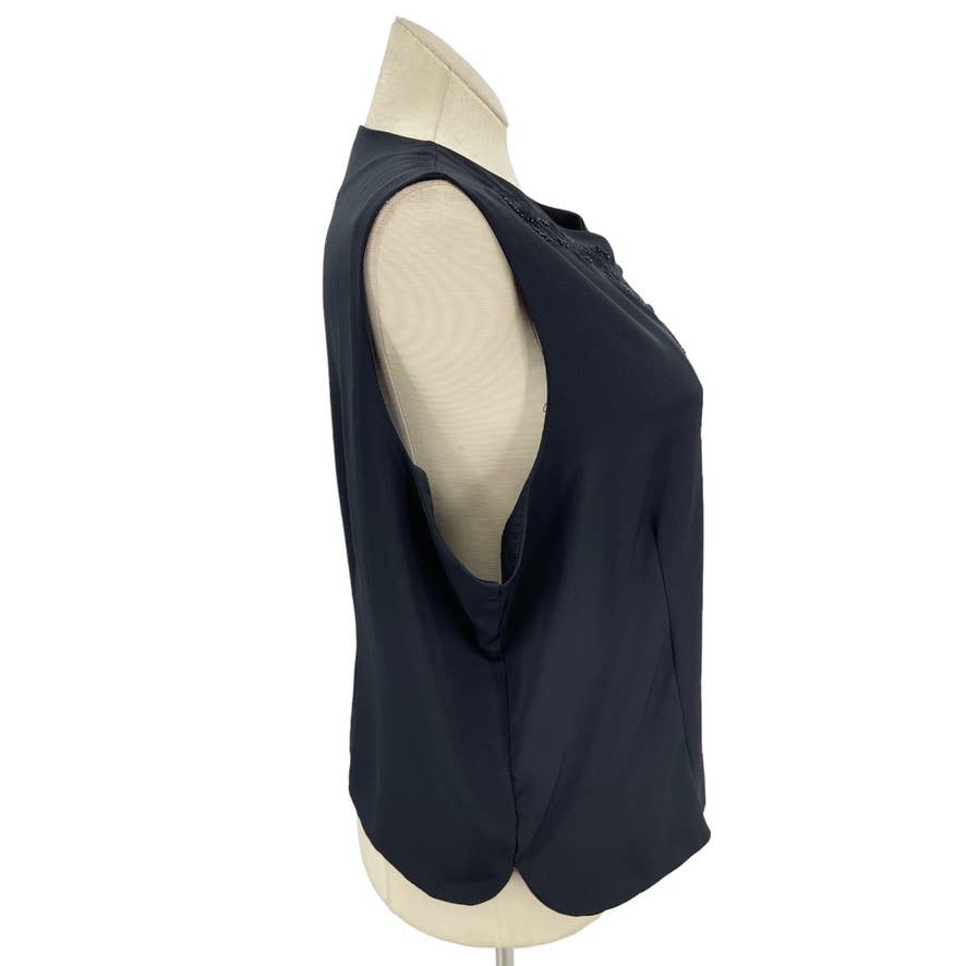 Vintage 90s Dress Vest Black Sleeveless Floral Embroidery Beaded Jordan Size 20