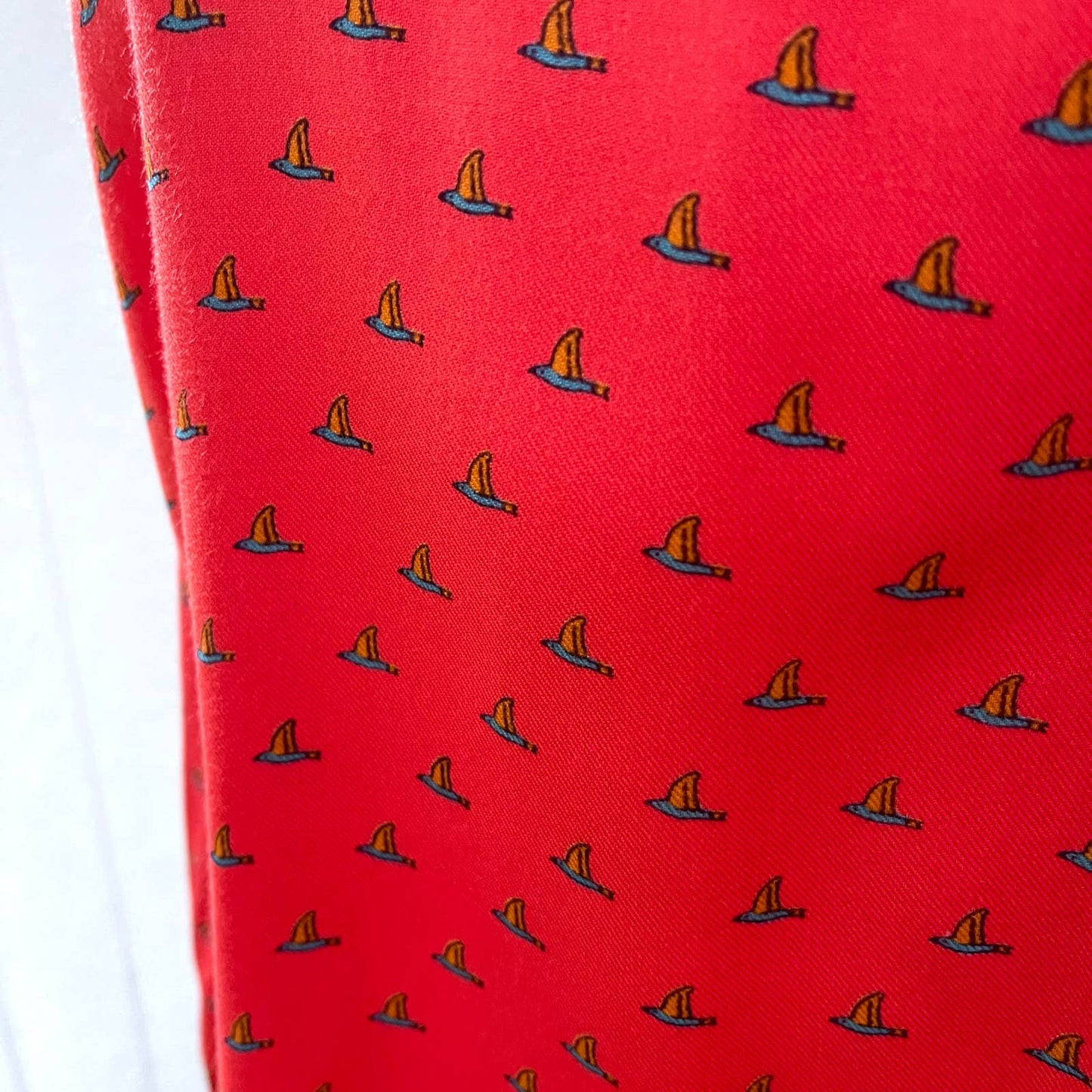 Vintage 90s Red Bird Print Blouse Long Sleeves Ruffle Collar Liz Claiborne Sz 8