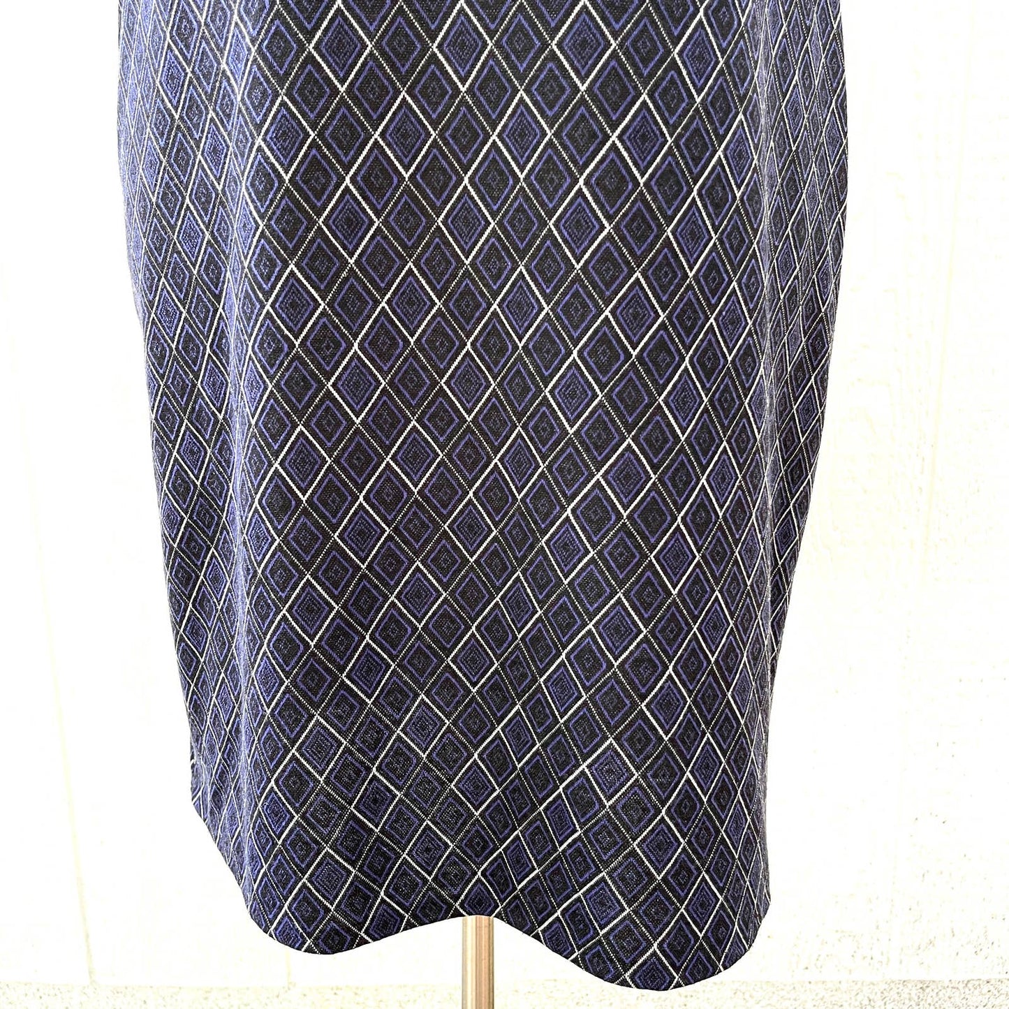 Vintage 90s Blue Geometric Knit Dress Long Sleeve Diamond Knee Robbie Bee Sz XL