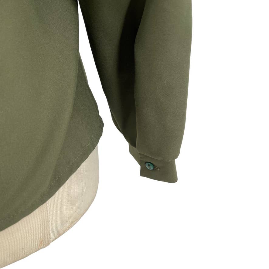 Vintage 80s Olive Green Button Up Blouse Long Sleeve Jabot Donnkenny Size M L