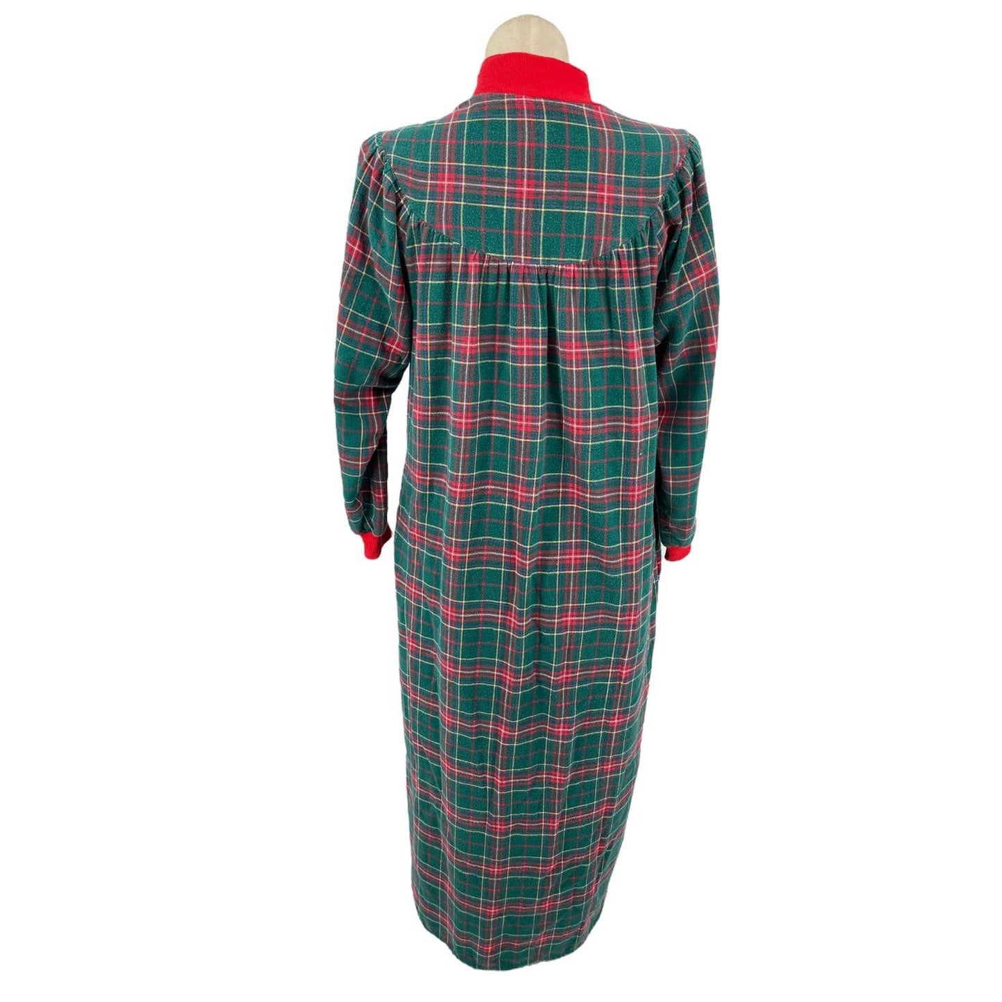Vintage 80s Green Plaid Flannel Nightgown Long Sleeves Lanz of Salzburg Size L