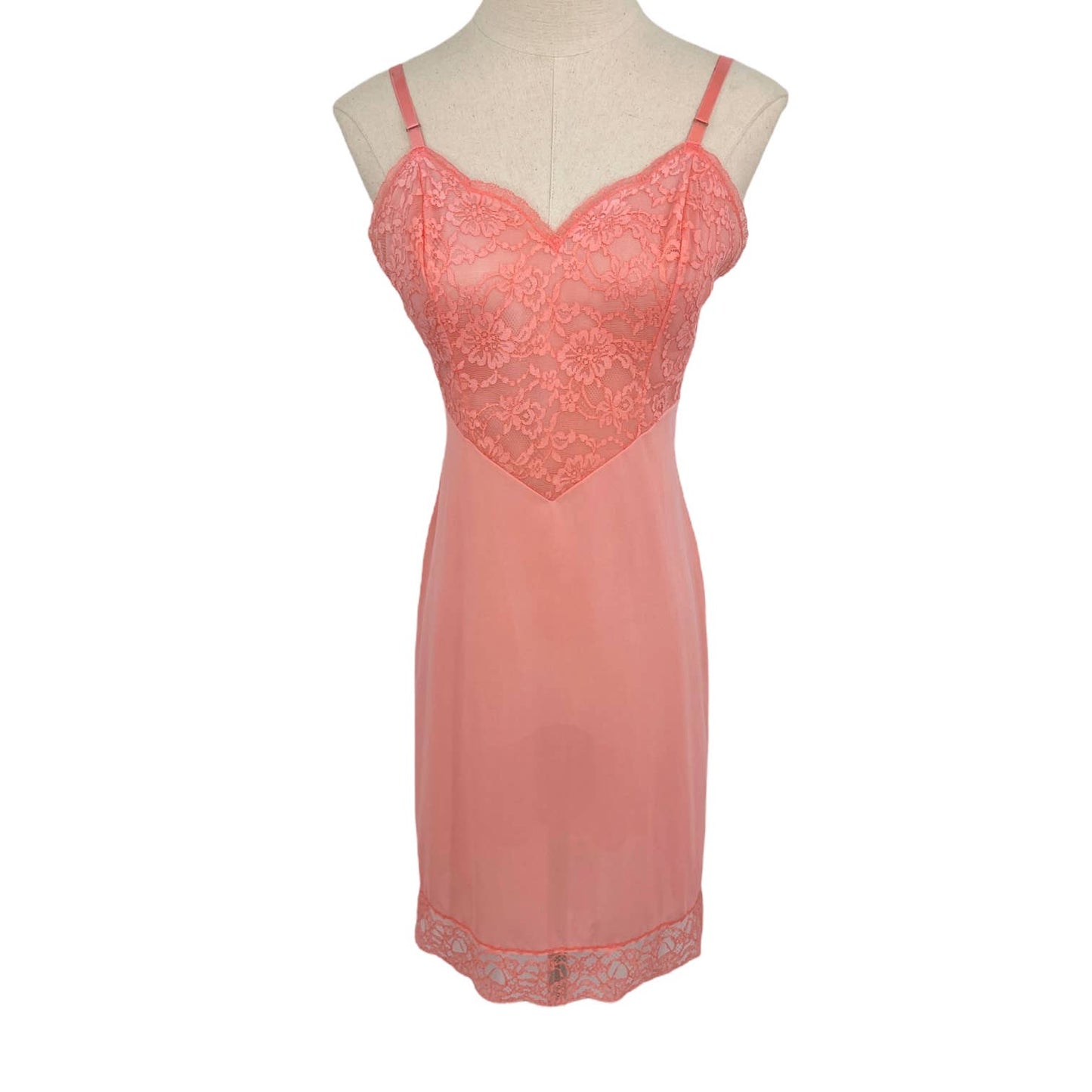 Vanity Fair Coral Lace Bust Slip Short Dress Style Lingerie 50s Vintage Size 32