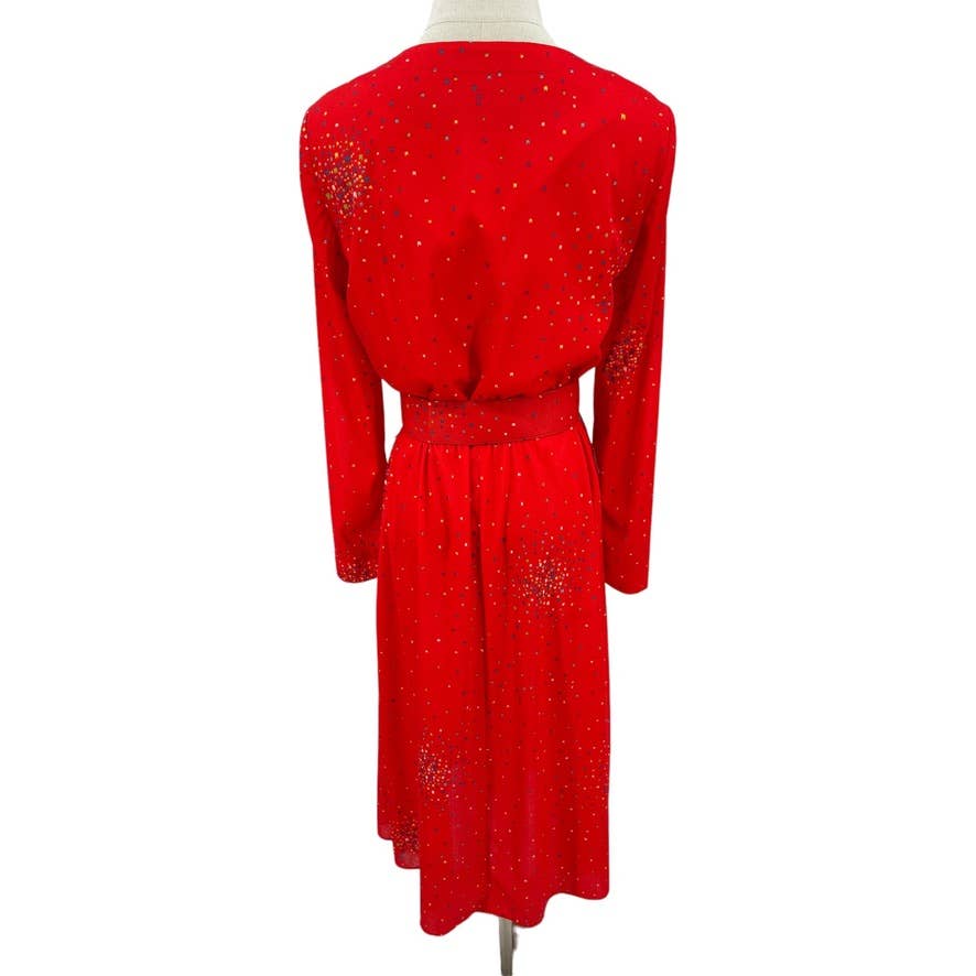 Vintage 70s Red Knit Dress Long Sleeves Blouson Style Midi Dress Leslie Fay Sz S