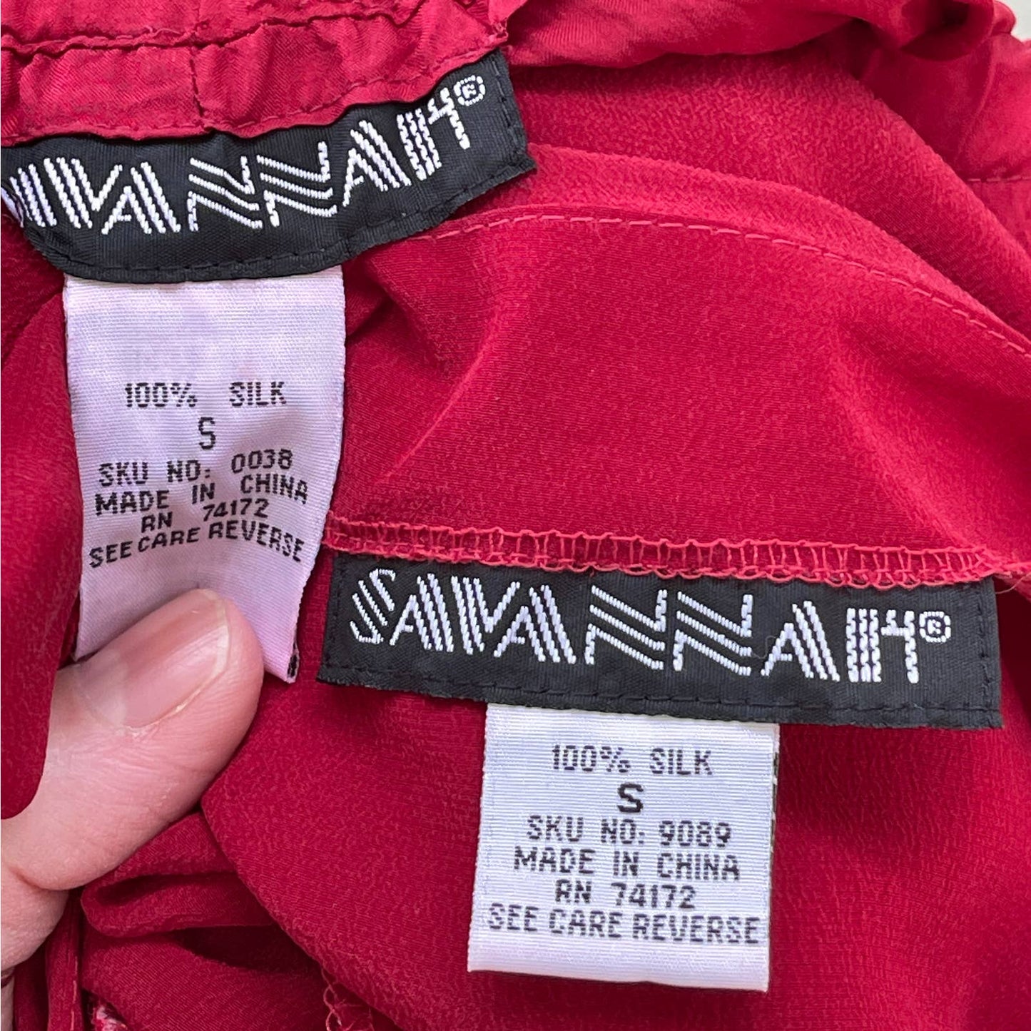 Vintage 90s Red Silk Crinkle Skirt Set Blouse Long Sleeve Maxi Savannah Size S