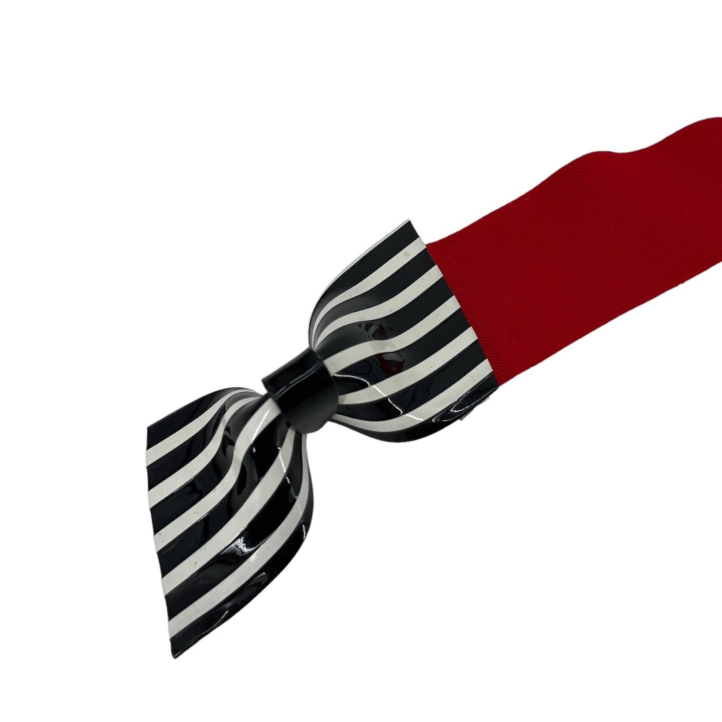 Vintage 80s Red Elastic Belt with Black and White Stripe Bow Molded Plastic M L