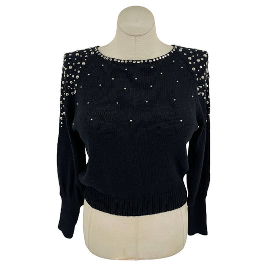 Vintage 90s Black Silk Blend Sweater with Silver Studs Bonnie and Bill Size M