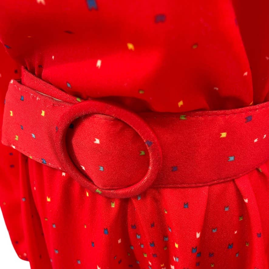 Vintage 70s Red Knit Dress Long Sleeves Blouson Style Midi Dress Leslie Fay Sz S