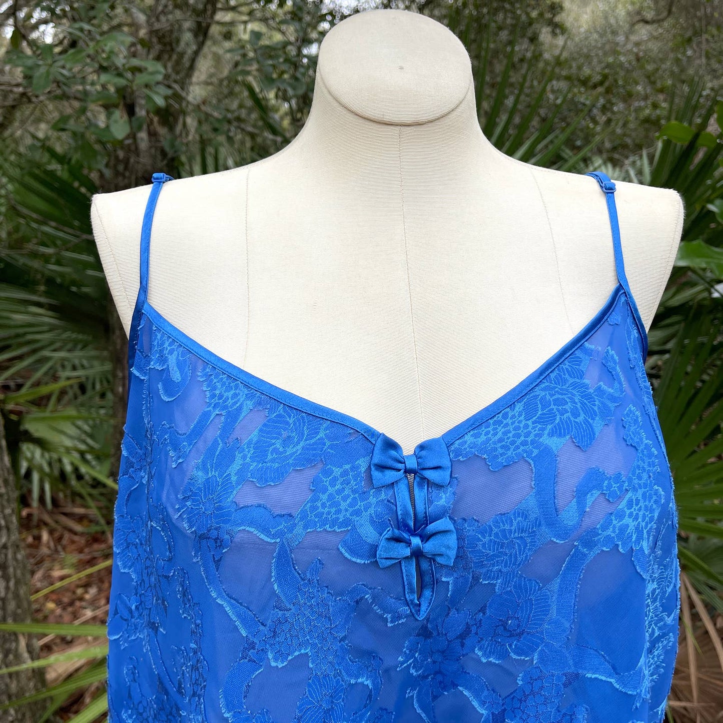 90s Vintage Satin Burnout Cami Blue floral Sleeveless Solange Volup Size 26 28