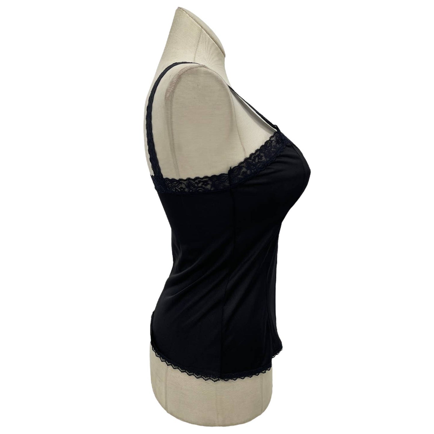 Vintage 70s Black Camisole Sleeveless Lace Straps Lingerie Bari Size L