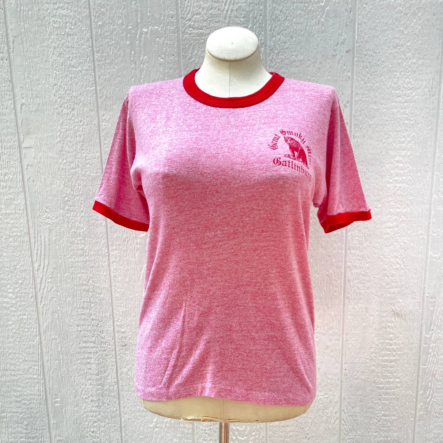 Vintage 70s Red Ringer Tee Great Smoky Mountains Bear Outdoors Diamond Size XL
