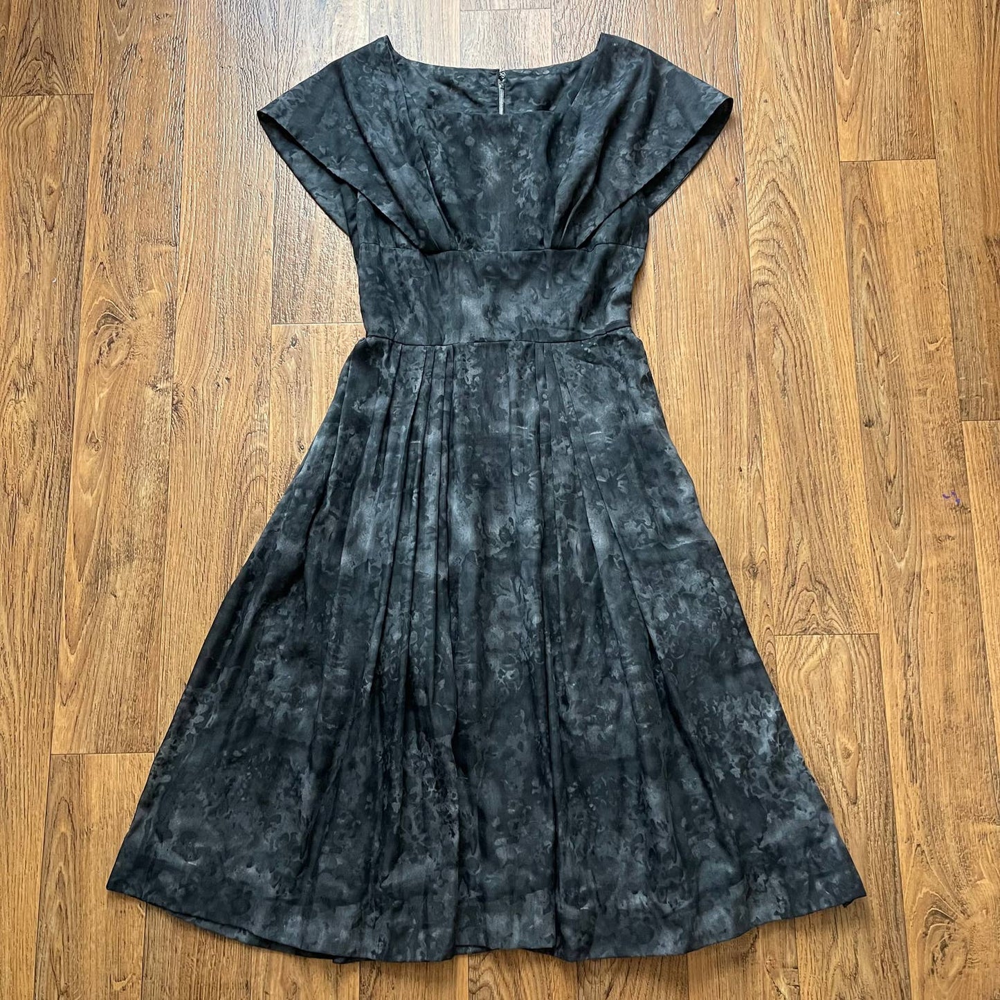 50s Vintage Gray and Black Abstract Dye Day Dress Susan Ross Size S M