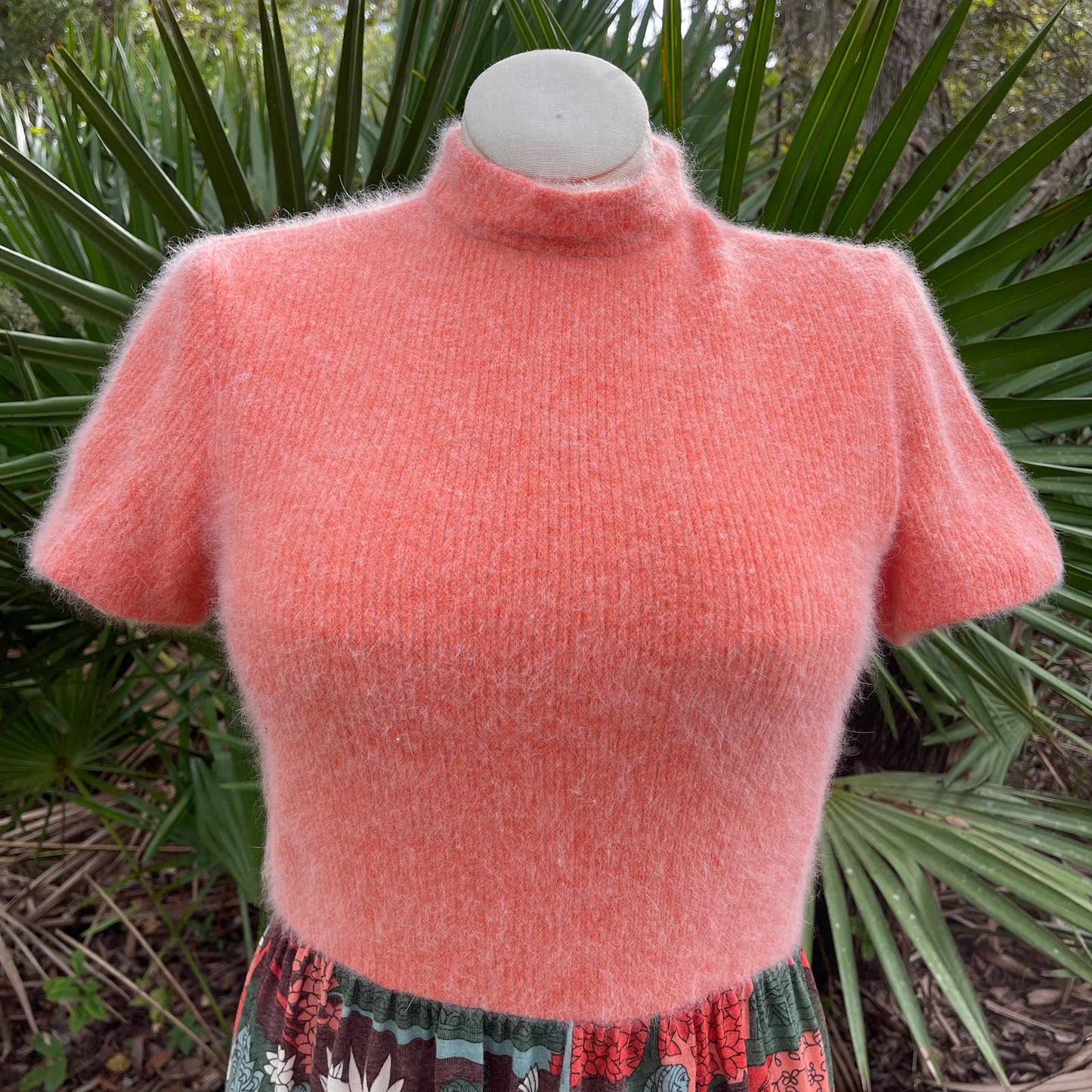 Vintage 70s Pink Angora Wool Blend Dress Indian Folk Tale Adele Martin Size 14