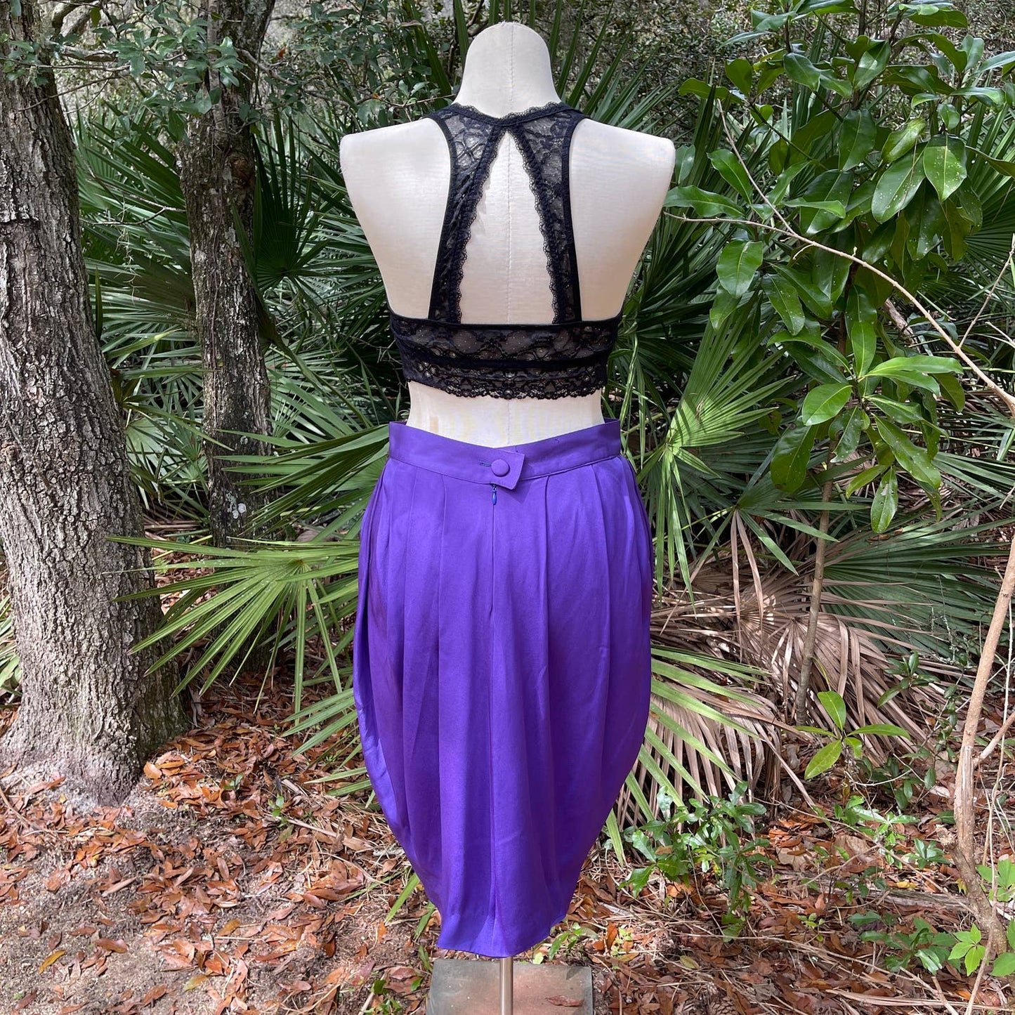 Vintage 80s Purple Silk Pencil Skirt Draped Pleated Flora Kung Volup Size 14