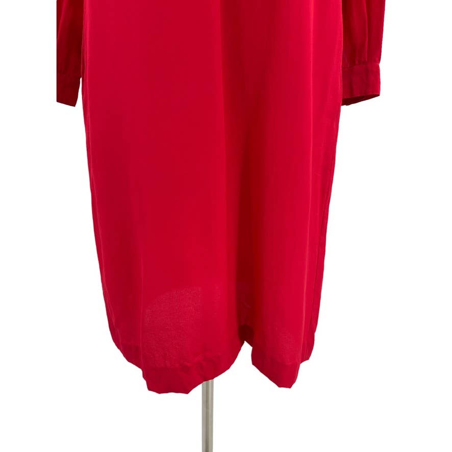 Vintage 80s Red Silk Midi Dress Long Sleeve Pockets Glam Che Chee Size 3 4