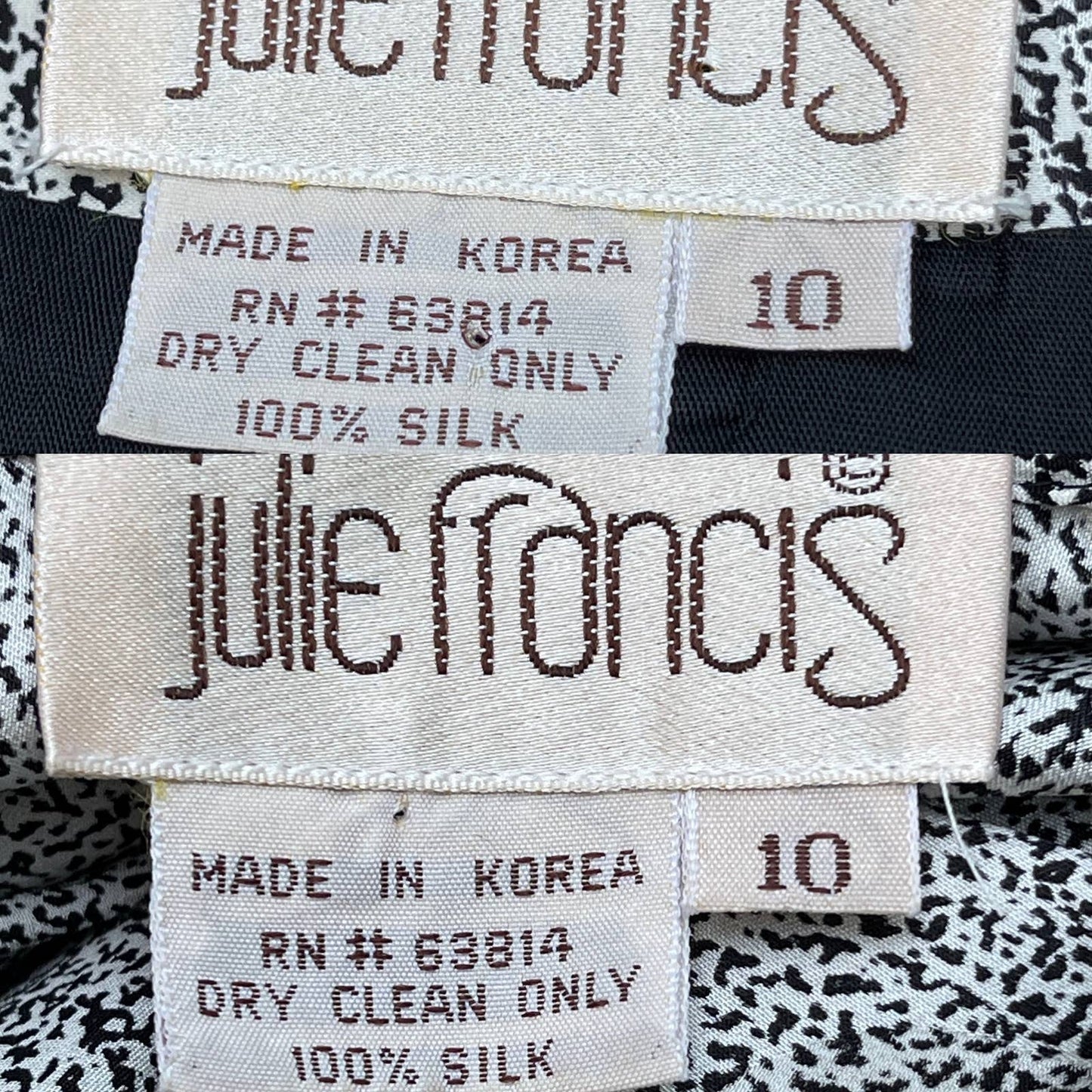 Vintage 80s Abstract Silk Skirt Set Black White 3 Piece Julie Francis Size 10