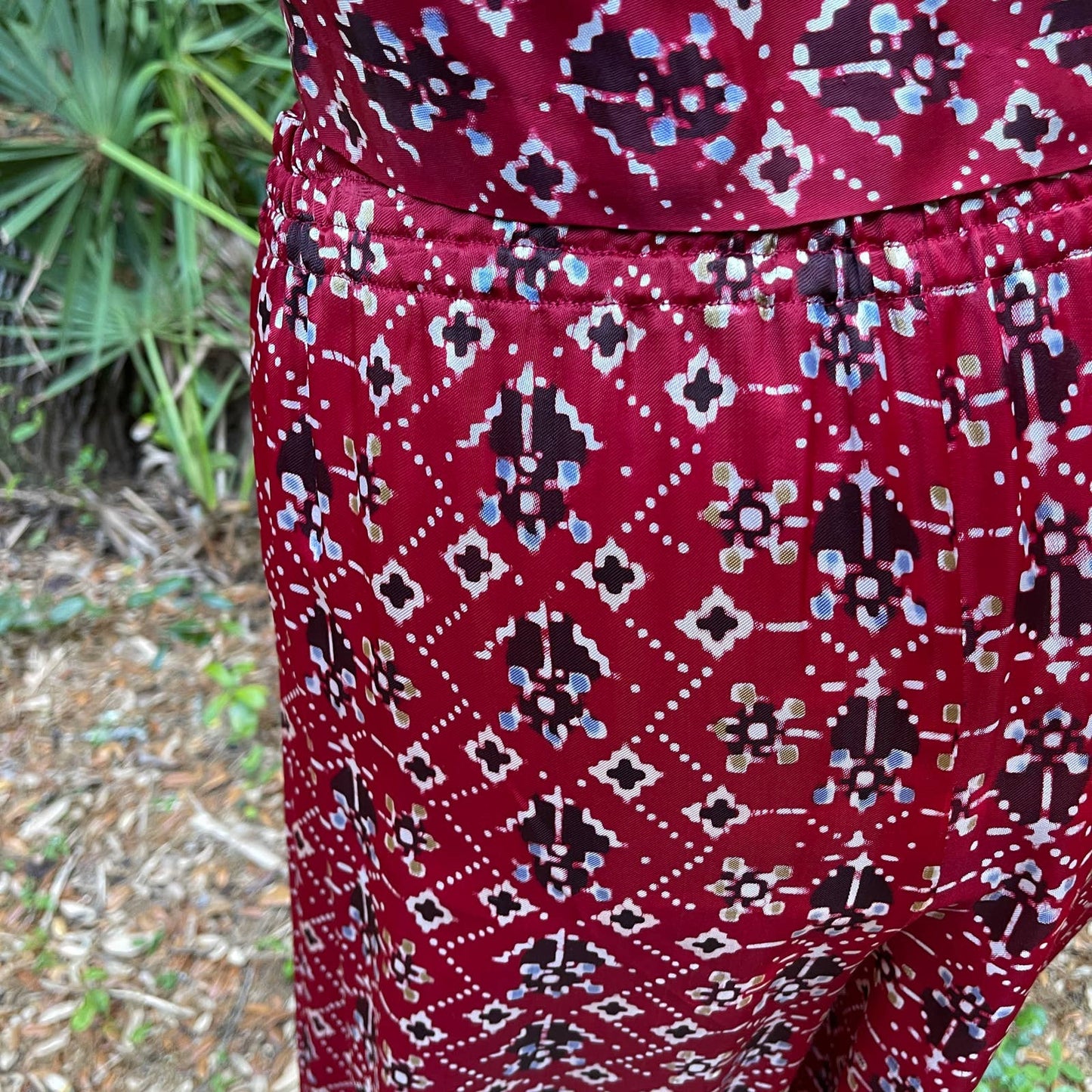 Vintage 90s Ikat Cami Wide Leg Pants Set Red and Black Hand Made Size M L