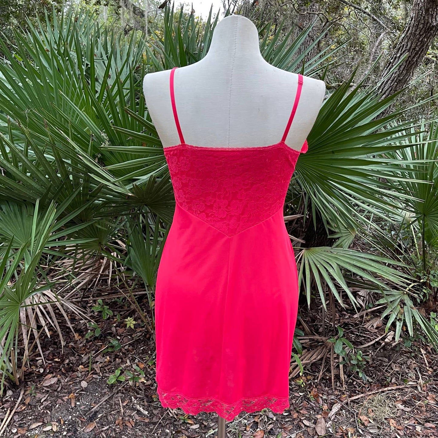 Vintage 60s Red Slip Nightgown Lace Bust Knee Length Penneys Gaymode Size 38