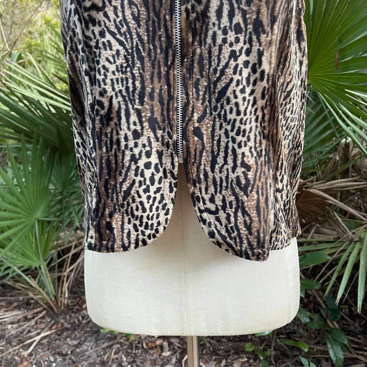 Vintage 90s Animal Print Vest Faux Fur Volup Zip Up Ocelot Steven Paul Size XL