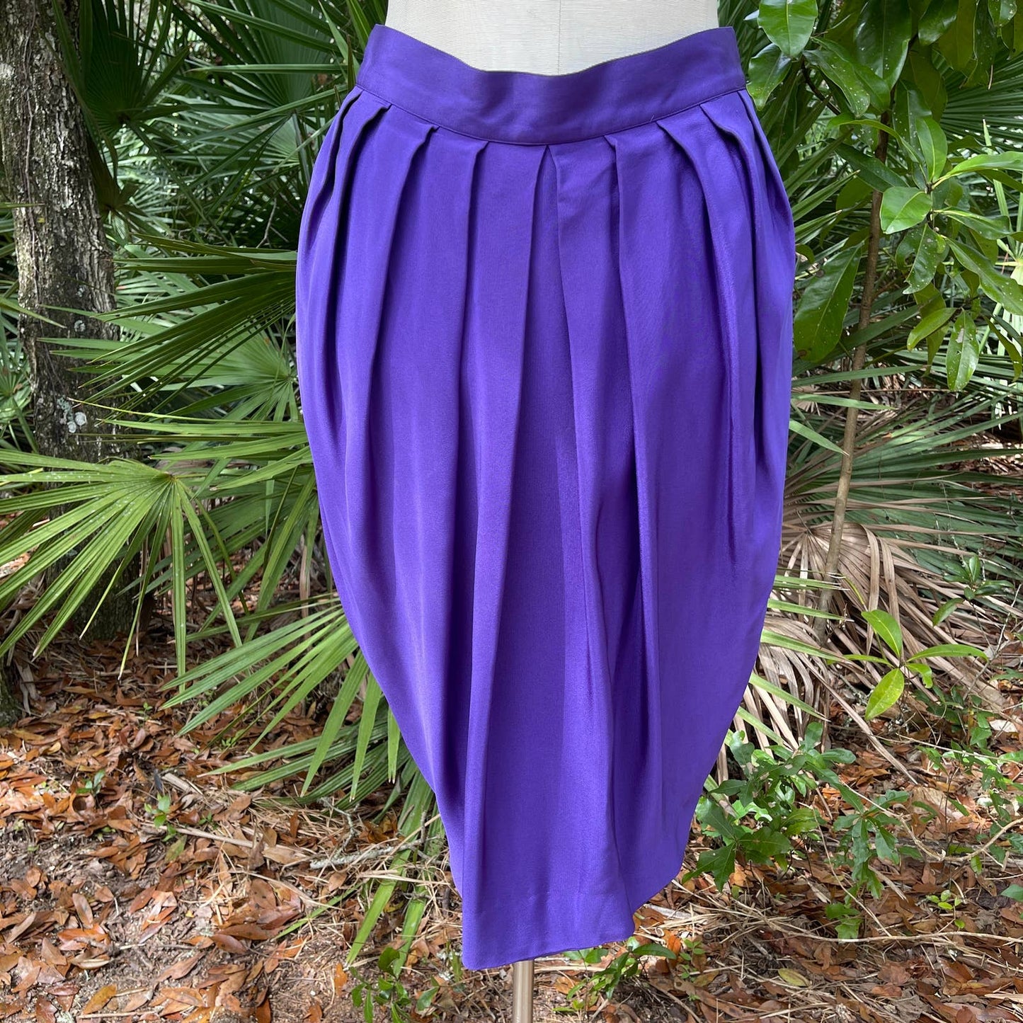 Vintage 80s Purple Silk Pencil Skirt Draped Pleated Flora Kung Volup Size 14