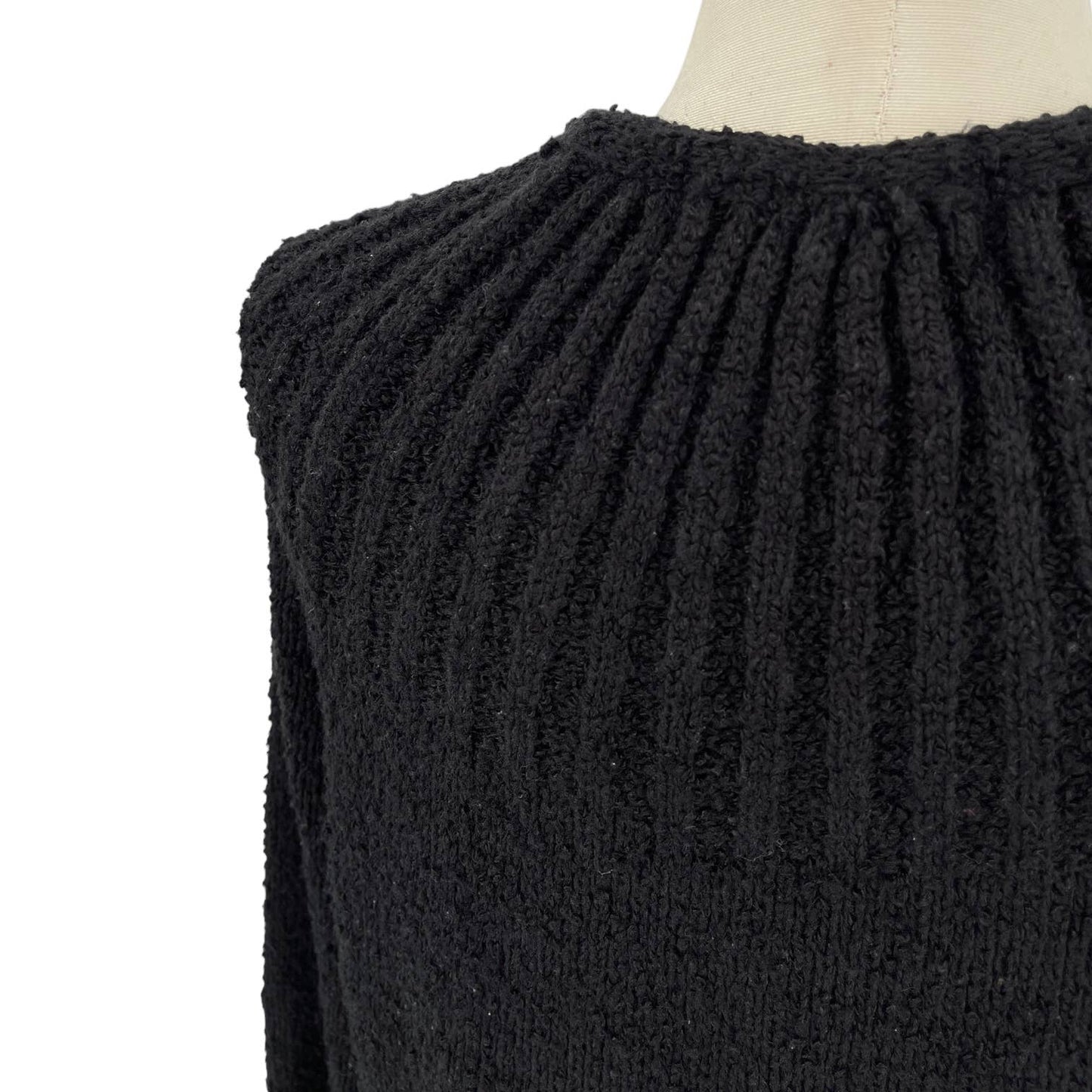 Vintage 80s Black Nubby Cardigan Sweater Open Front by Le Chois II Size 40