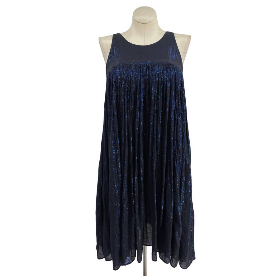 Vintage 70s Black Blue Indian Cotton Tent Dress Sleeveless Giorgio Kauten Size M