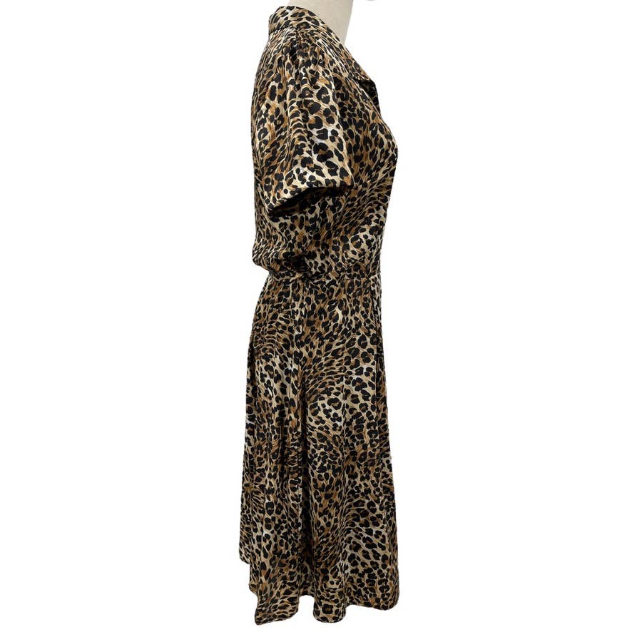 Vintage 90s Satin Leopard Print Midi Dress Short Sleeves Rabbit Rabbit Rabbit 8