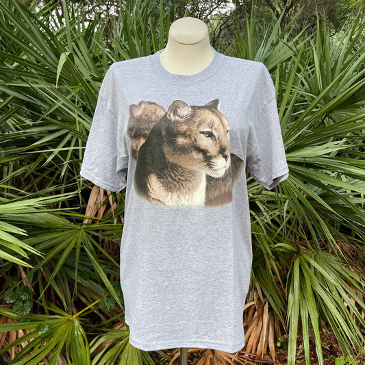 Gray Cougar Panther Tee Shirt with Short Sleeves Cotton Hanes Size L