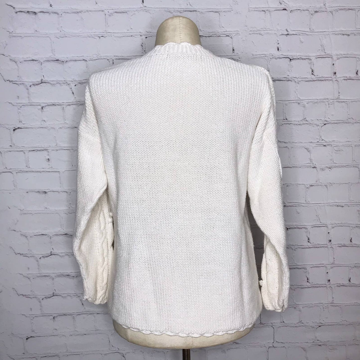 Vintage 80s Cotton Sweater White Cottage Core Pullover Bubble Yarnworks Size M